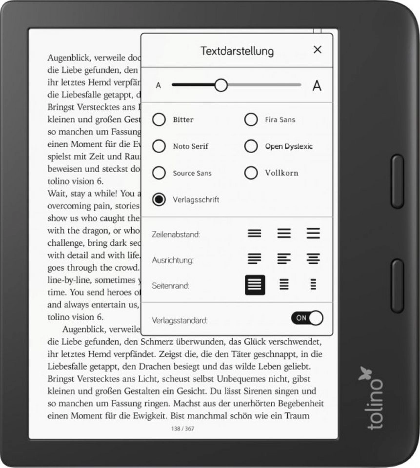 tolino vision 6 eBook-Reader 7 Zoll eReader mit E Ink Carta 1200 Display, smartLight, Wasserschutz und Blättertasten