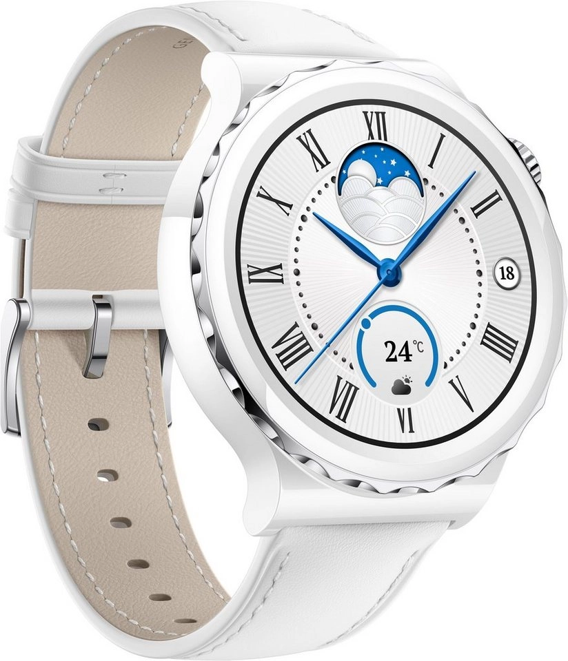 HUAWEI WATCH GT 3 Pro | Smartwatch | Hochwertige Materialien, Keramik, Titanium, Saphirglas | 24/7 Gesundheitsmanagement | Bis zu 7 Tage Akkulaufzeit | 43mm | White Leather