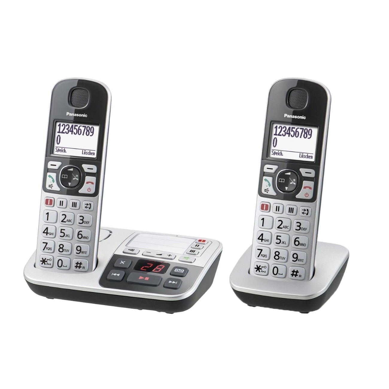 Panasonic KX KX-TGE522GS Silber-Schwarz | Schnurloses Seniorentelefon | Anrufbeantworter | Beleuchtetes Display | zusätzliches Handset