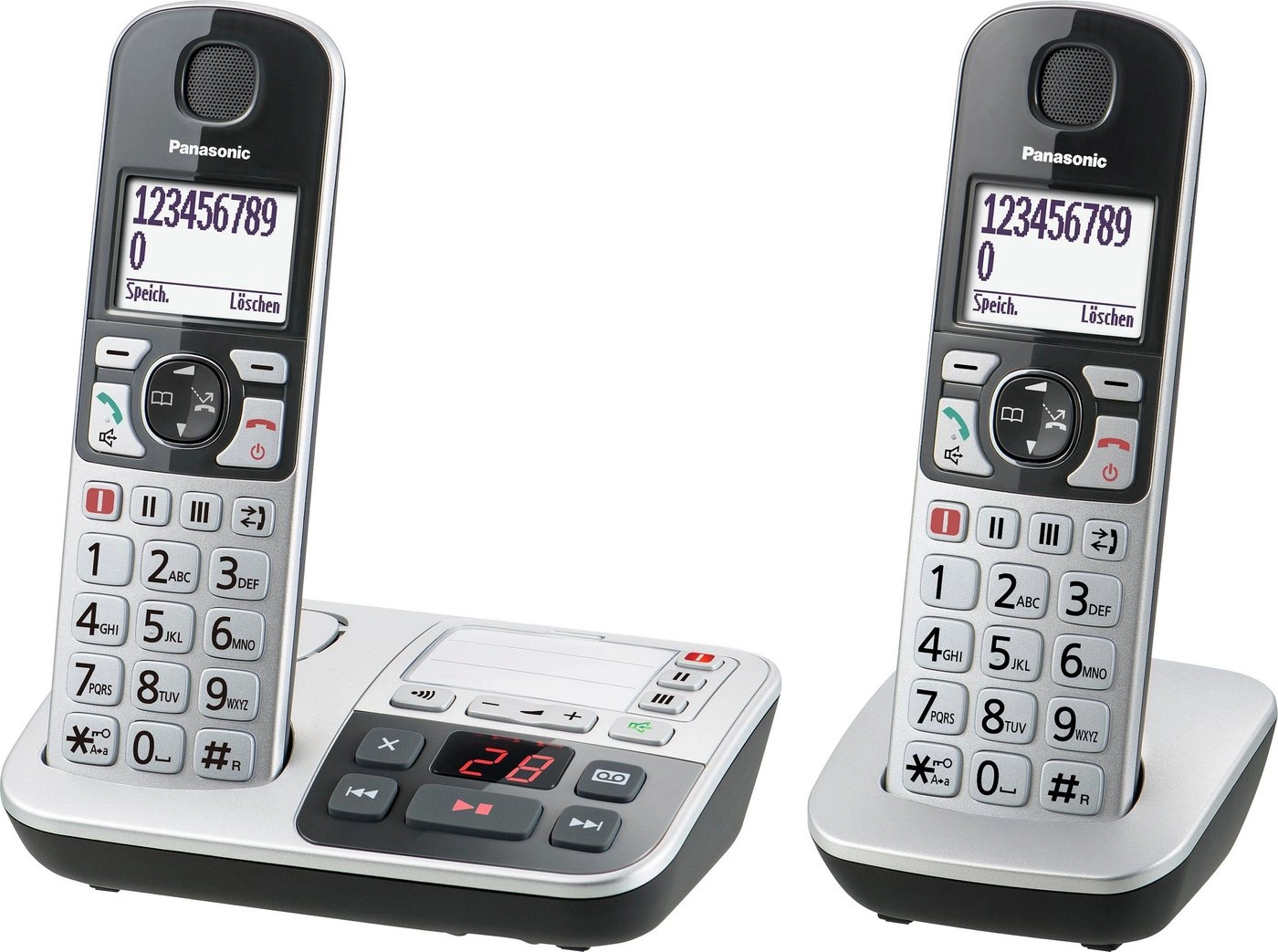 Panasonic KX KX-TGE522GS Silber-Schwarz | Schnurloses Seniorentelefon | Anrufbeantworter | Beleuchtetes Display | zusätzliches Handset