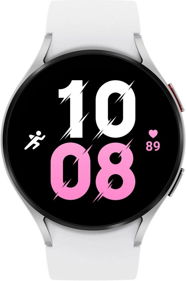 Samsung Galaxy Watch 5 (44mm) in silber | Smartwatch | Bis zu 80 Stunden Akkulaufzeit | Wassergeschützt bis 5 ATM | Blutdruck-Messung | Sturzerkennung