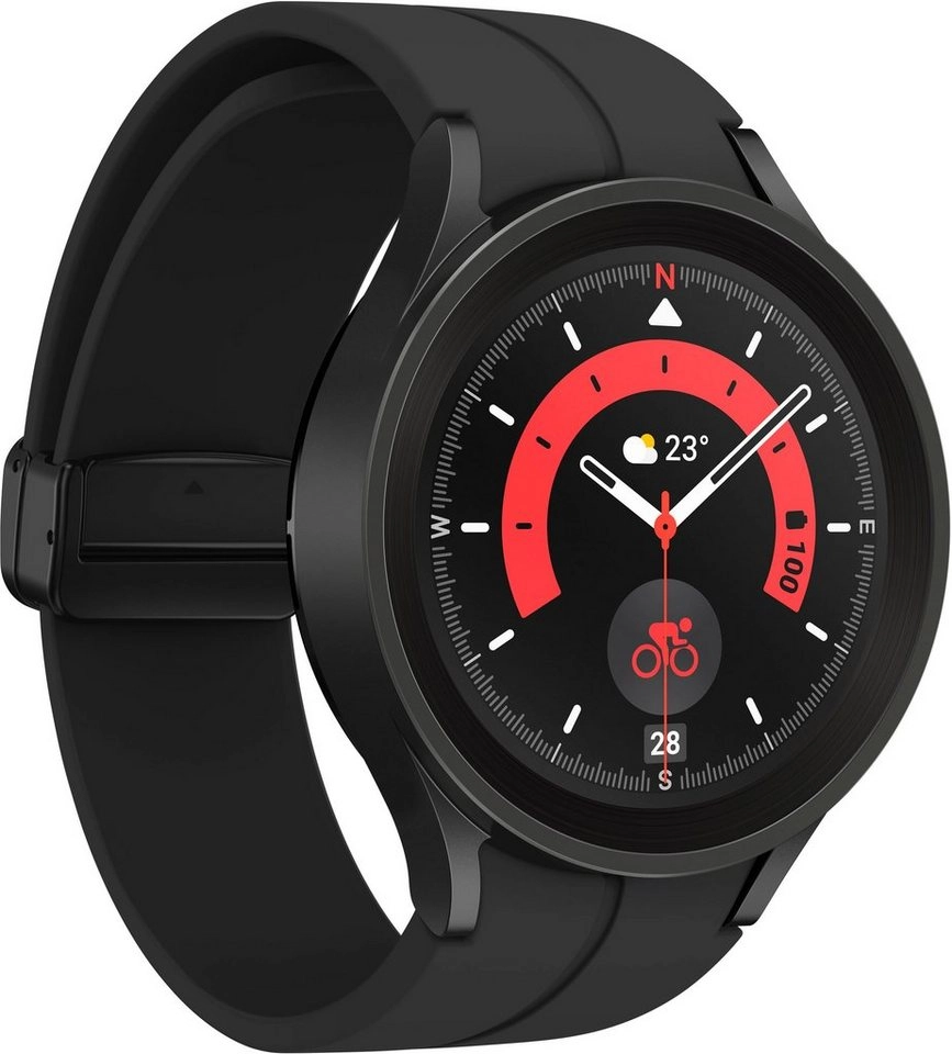 Samsung Galaxy Watch 5 Pro in schwarz | Smartwatch | Bis zu 80 Stunden Akkulaufzeit | Wasserdicht bis 5 ATM | Blutdruckmessung | Sturzerkennung | AMOLED Display 