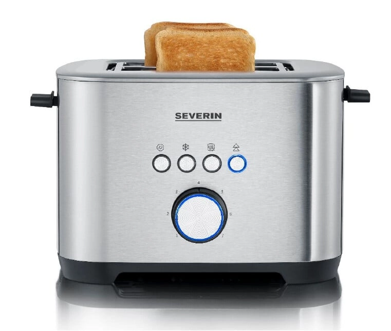 Severin AT 2510 Toaster mit Bagel-Funktion Edelstahl-gebürstet-schwarz | 800 Watt | Brötchenaufsatz