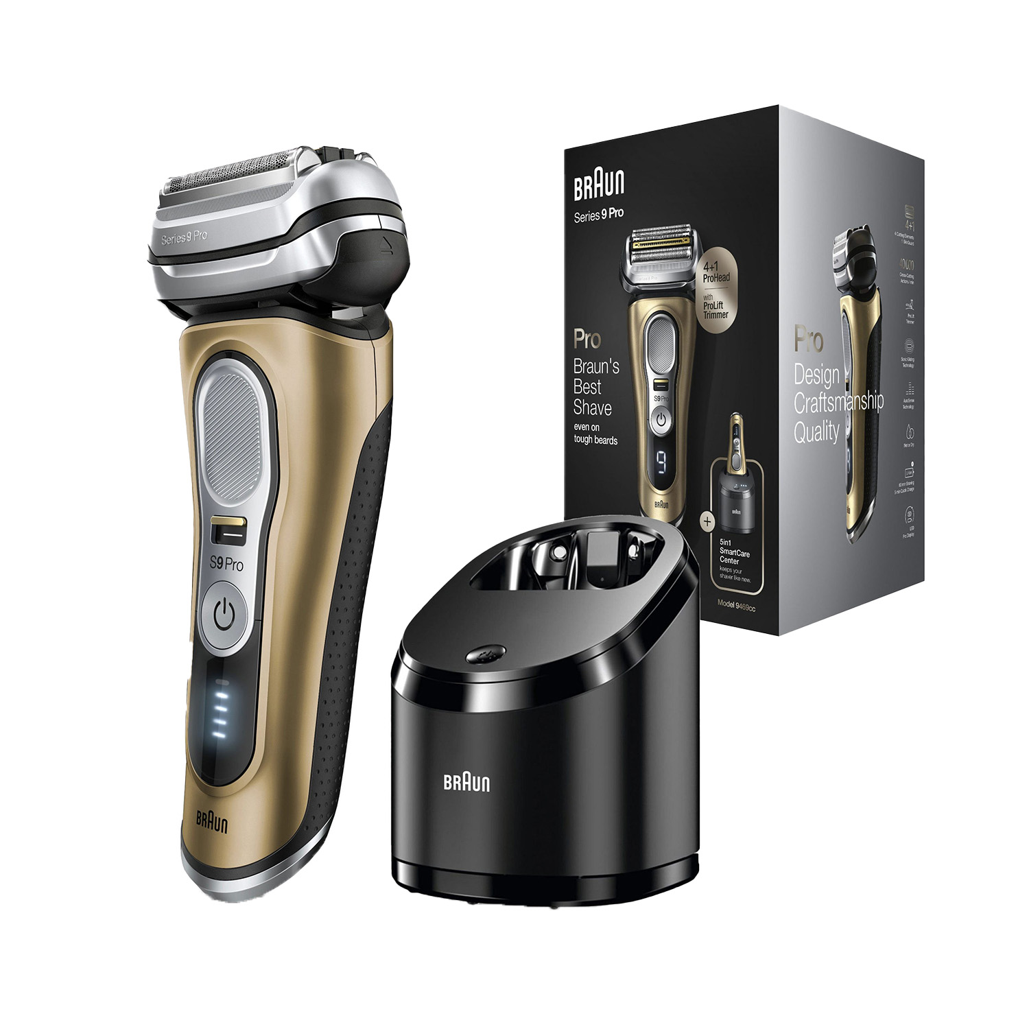 Braun Series 9 - 9469cc | Rasierer | Nass und Trockenrasierer | Folienschaber | Ladestation | Reiseetui | Schwarz/Gold