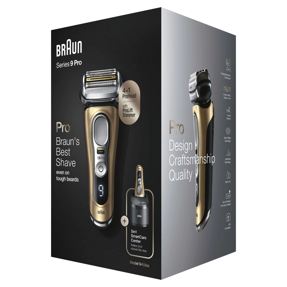 Braun Series 9 - 9469cc | Rasierer | Nass und Trockenrasierer | Folienschaber | Ladestation | Reiseetui | Schwarz/Gold