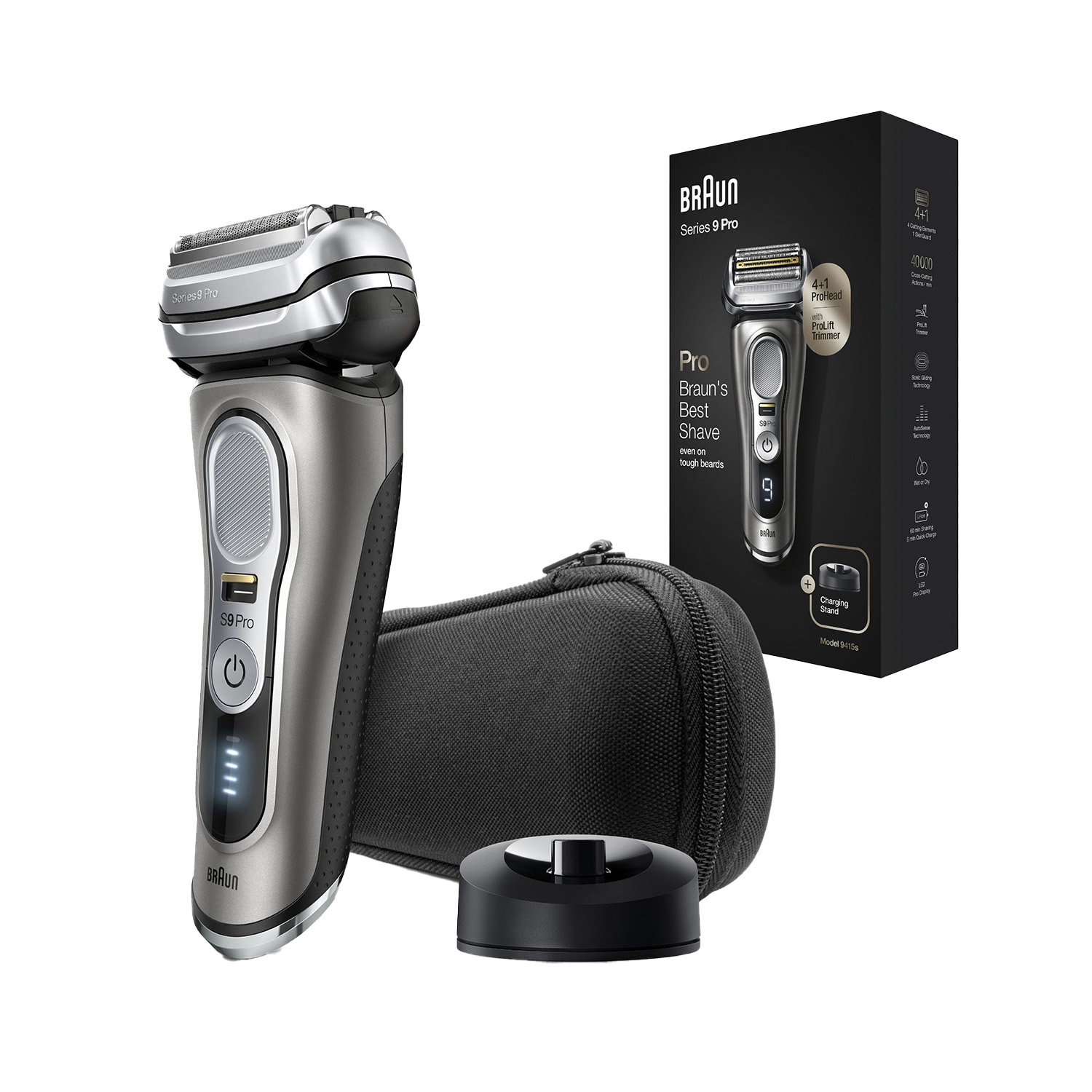 Braun Series 9 Pro- 9415s | Rasierer | Folienschaber | Pro Lift Trimmer | Nass und Trockenrasur | Ladestation | Schwarz, Silber