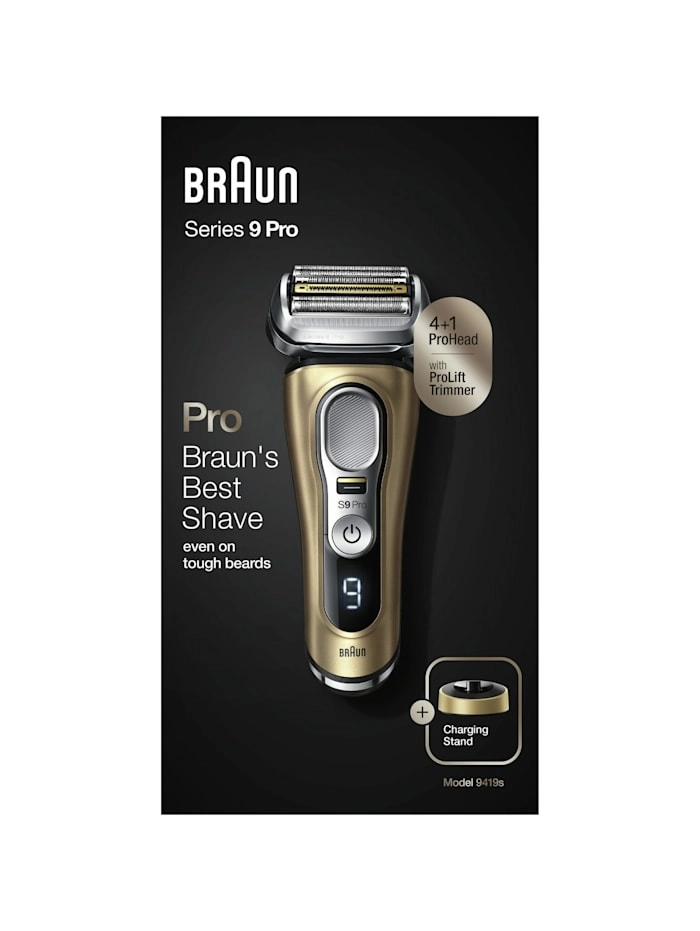 Braun Series 9 Pro 9419s | Rasierer | Nass- und Trockenrasierer | Ladestation |  Active Quattro Head | Folienschaber | Schwarz, Gold