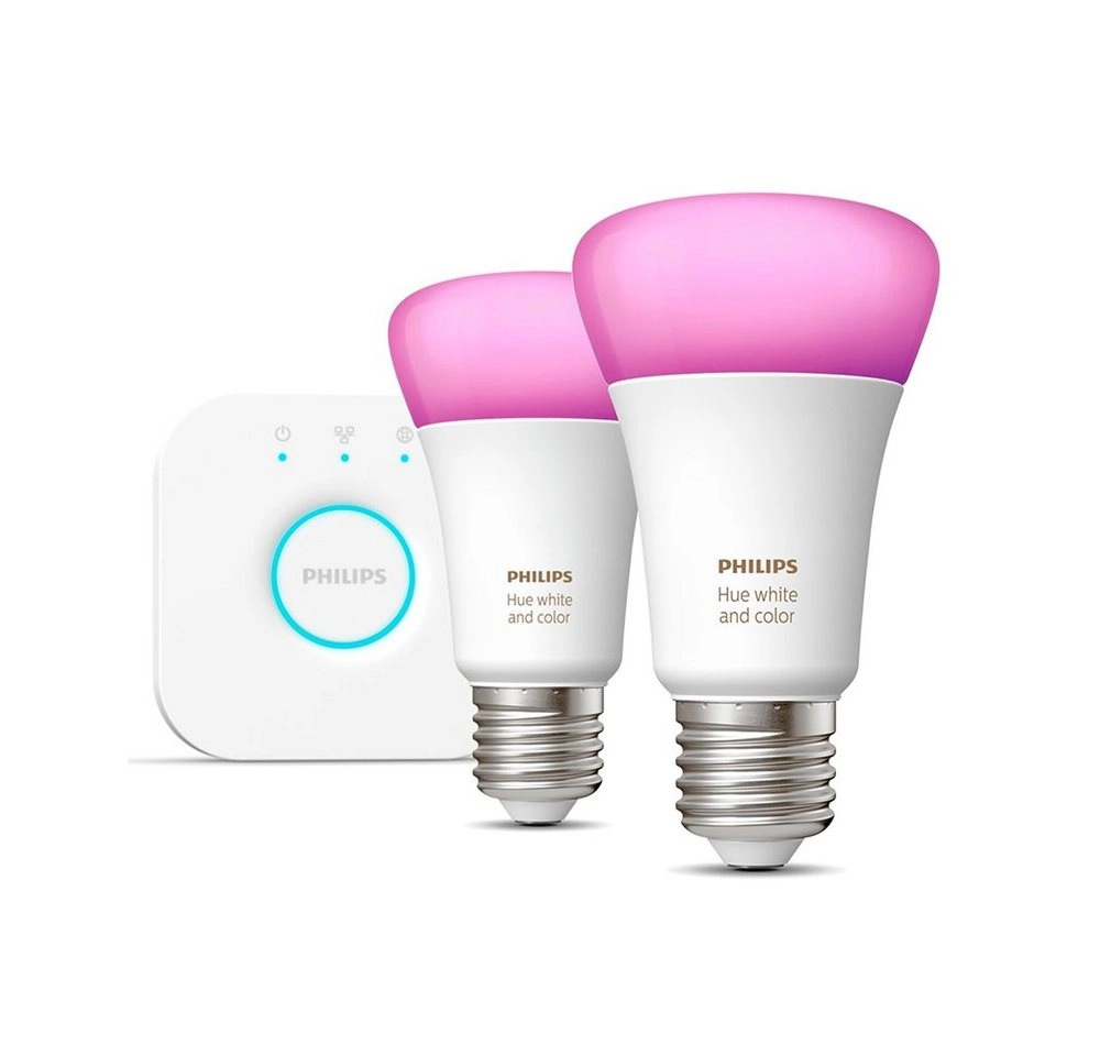 Philips Hue Bluetooth White & Color Ambiance LED | E27 | 75Watt | 800lm | Doppelpack inkl. Bridge