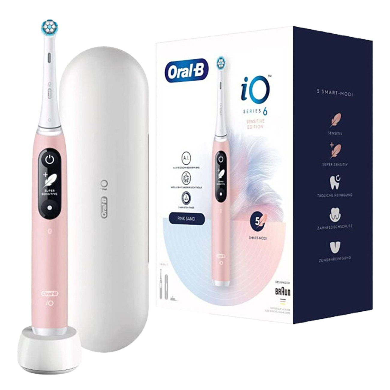 Oral-B iO Series 6 | Elektrische Zahnbürste | 5 Putzmodi für Zahnpflege | Schwarz | Display & Reiseetui 