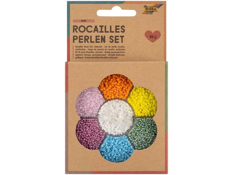 Folia Rocailles-Perlen-Set »Bunt«, 3x1m Nylonfaden, 3 Verschlüsse