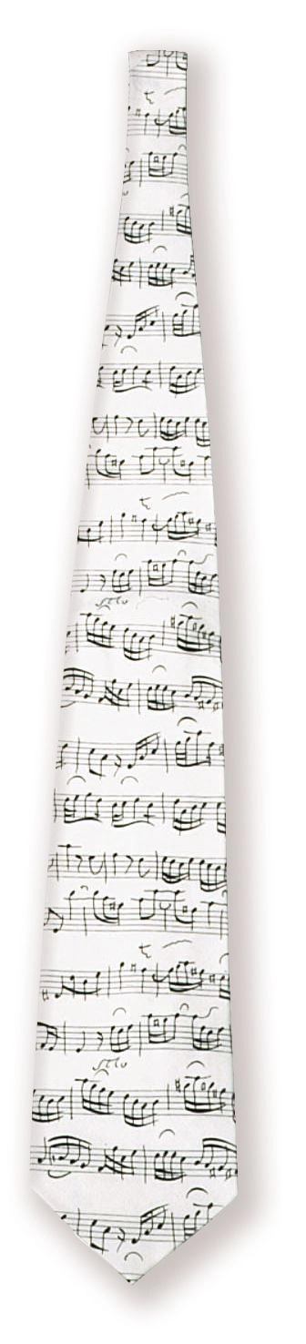 Krawatte Schlips aus Seide weiß/schwarz Bach - Geschenke Aufdruck mit Noten