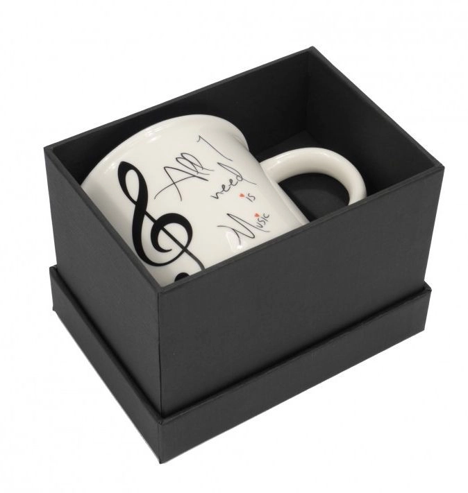 Notentasse Tasse ''All I need is music'' weiss weiß 350 ML mit Geschenkbox