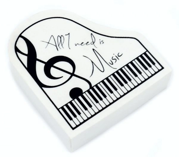 Radierer Klavierform ''All I need is Music'' weiß ideal als Geschenk / gift