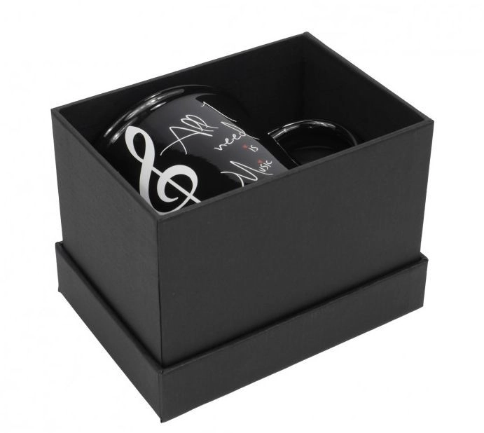 Notentasse Tasse ''All I need is music'' schwarz black 350 ML mit Geschenkbox