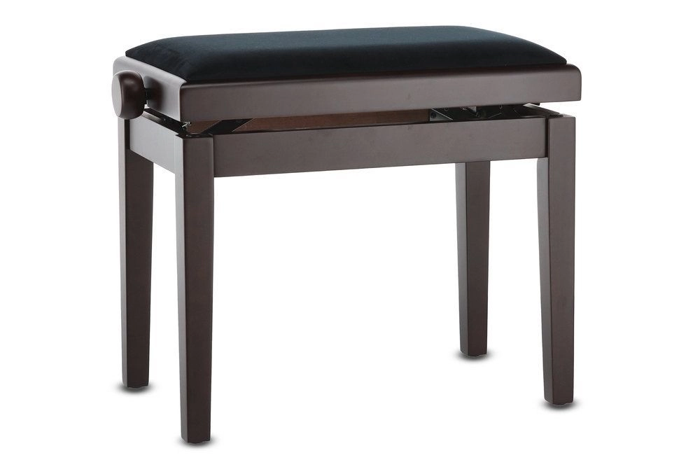 Klavierbank DELUXE Rosenholz matt, Sitzbezug schwarz, verstellbar