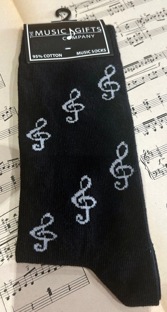 Socken schwarz mit Notenschlüssel, Größe 40-45 Geschenke für Musiker