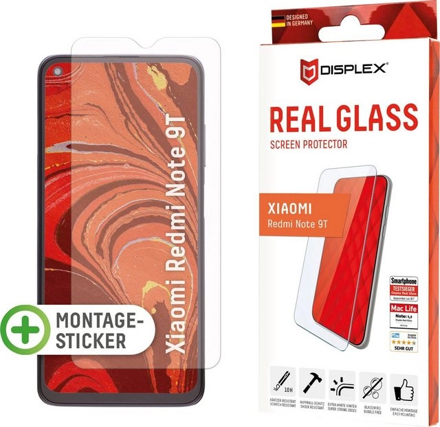 Displex »DISPLEX Real Glass Panzerglas für Xiaomi Redmi Note 9T (6,5), 10H Tempered Glass, mit Montagesticker, 2D« für Xiaomi Redmi Note 9T, Displayschutzglas, 1 Stück