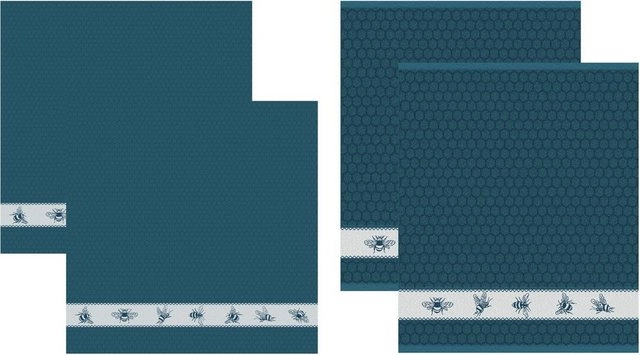 DDDDD Geschirrtuch »Bees«, (Set, 4-tlg., Combi-Set: bestehend aus 2x Küchentuch + 2x Geschirrtuch)