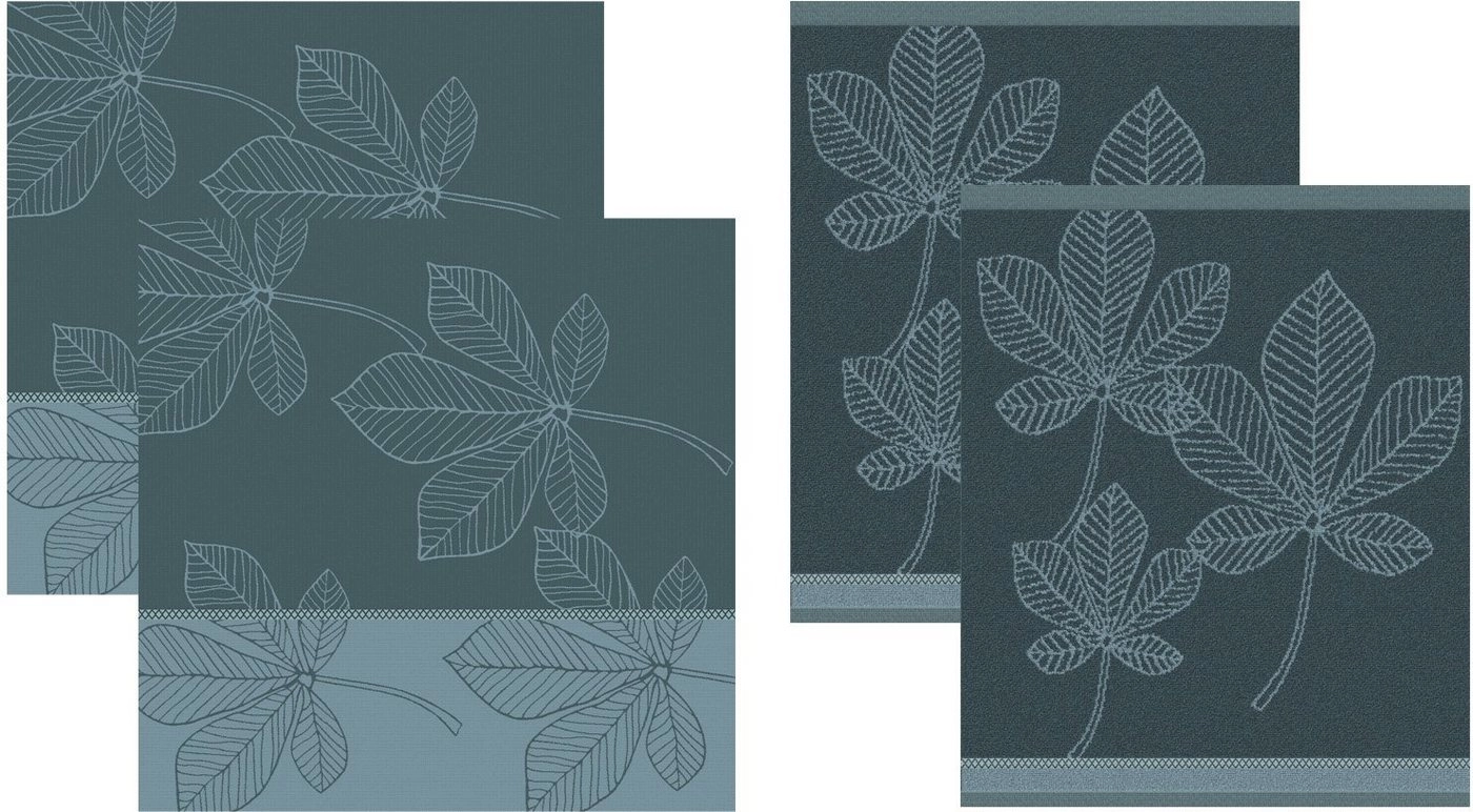 DDDDD Geschirrtuch »Leaves«, (Set, 4-tlg., Combi-Set: bestehend aus 2x Küchentuch + 2x Geschirrtuch)