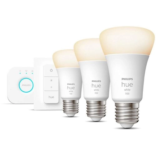 Philips Hue White Starter-Kit|E27|Set für intelligente Beleuchtung|Weiß|Bluetooth|LED|E27|Warmweiß