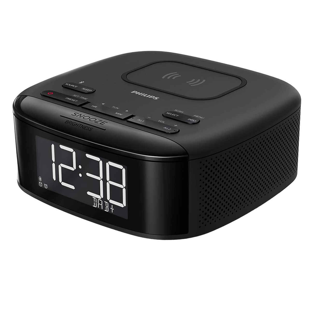 Philips TAR7705/10 | Radiouhr | Wecker | DAB+ | Sleep-Timer | Automatische Zeitsynchronisierung |  Wireless Phone Charging | Zwei Alarme | Schwarz