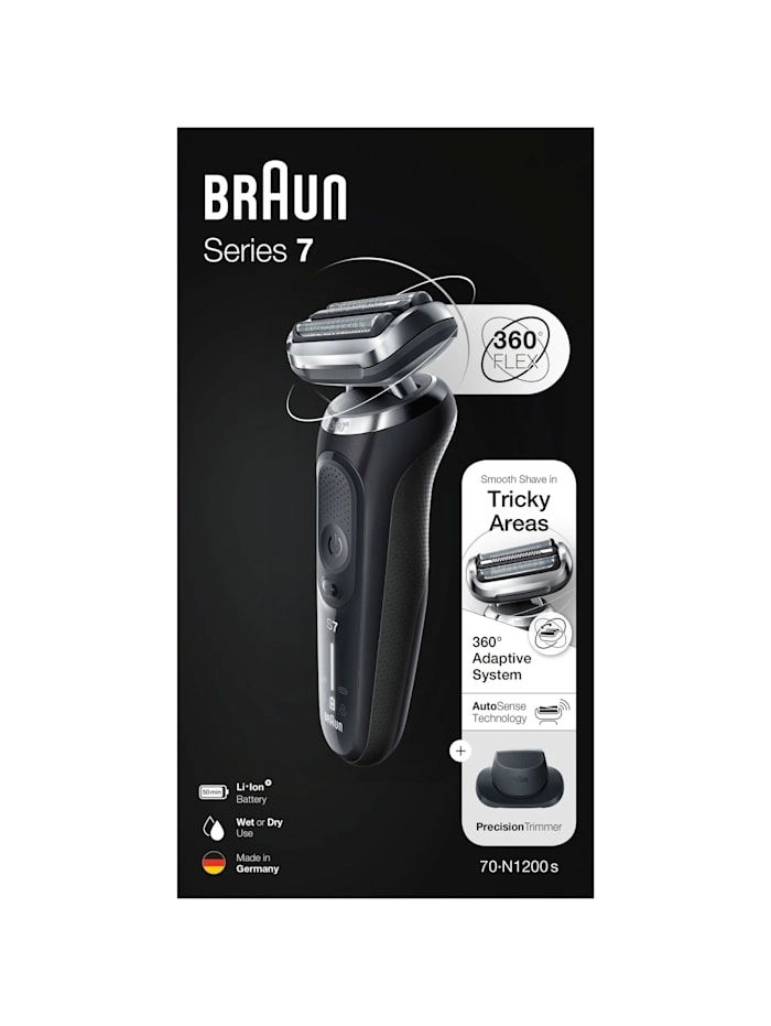 Braun Series 7 70-N1200s | Rasierer | 360° Flex-Kopf | EasyClick Präzisionstrimmer-Aufsatz | Bis zu 3 Wochen Akkulaufzeit | 100% wasserdicht | Nass & Trockenrasur | Schwarz