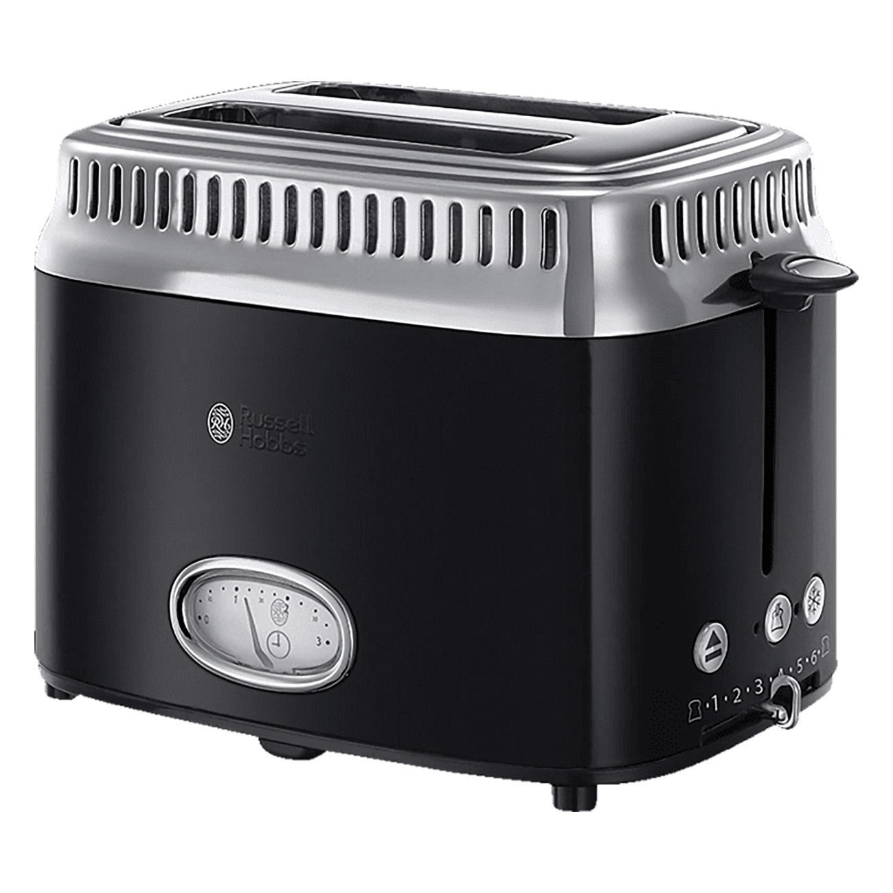 Retro Classic Noir Kompakt-Toaster Schwarz-Edelstahl | Langschlitztoaster | Retro-Design | Lift and Look-Funktion | 1300 Watt | 6 Bräunungsstufen | Schwarz