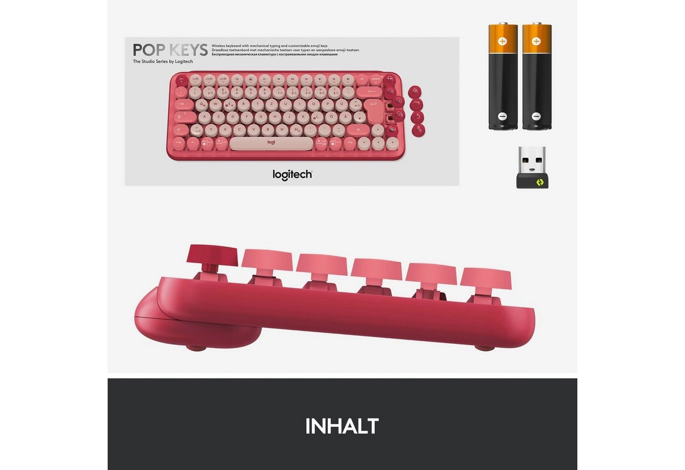 Logitech POP Keys | Tastatur | Das Erlebnis einer mechanischen Tastatur | FN-Kurzbefehle | Mit drei Geräten auf einmal verbinden | Kompakt und komfortabel | Koralle