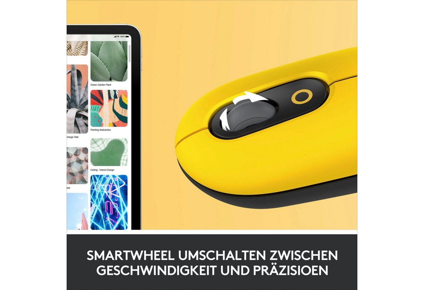 Logitech POP Mouse | Bluetooth Maus | 4 Tasten | Kabellos | 4000 DPI Auflösung | Bis zu 24 Monate Betriebszeit | Bis zu 10 Meter Betriebsabstand | Schwarz / Gelb 