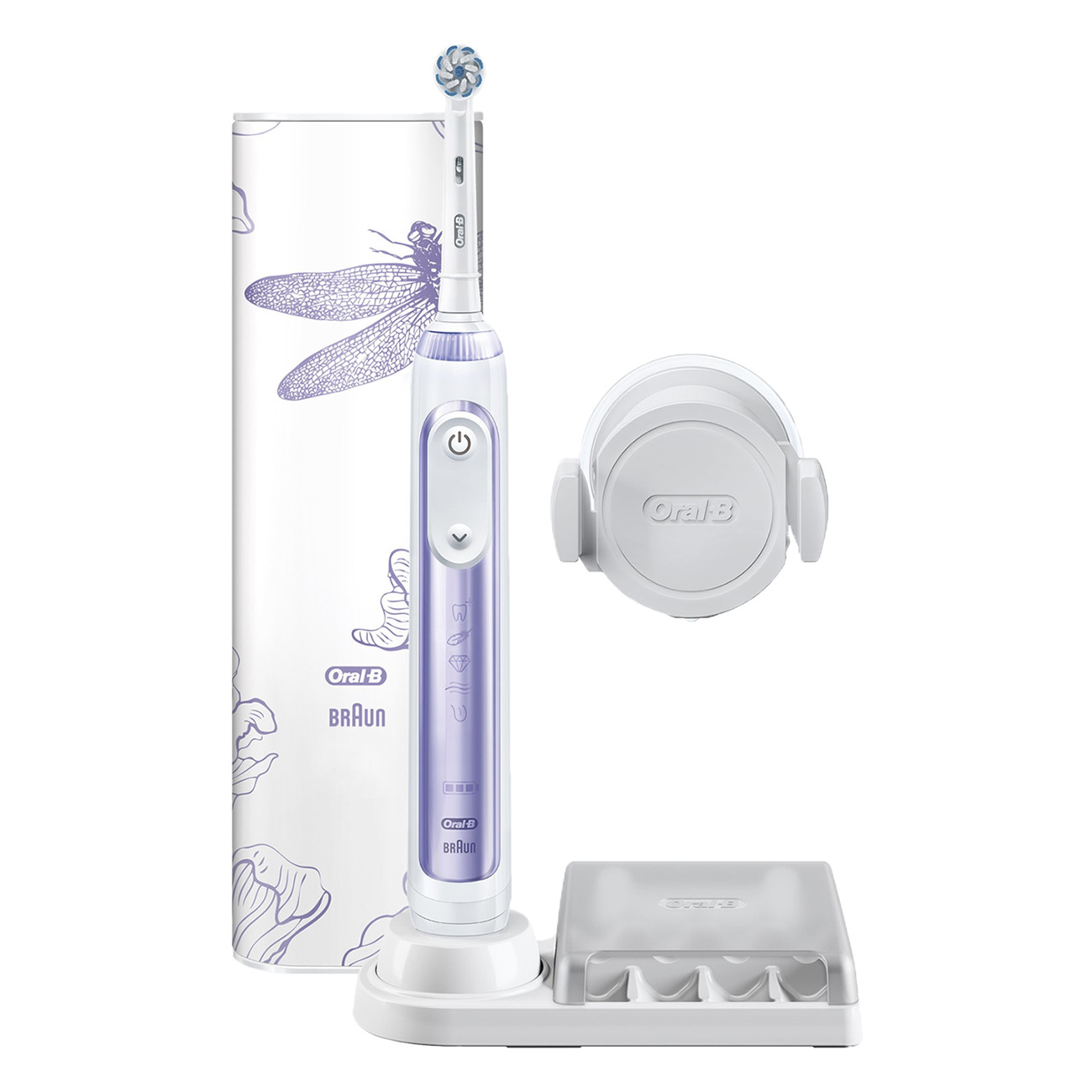 Oral-B Genius 10000N Orchid Purple Dragonfly | Elektrische Zahnbürste | 100% Abdeckung mit der Positionserkennung | Nie wieder zu wenig Akku | Weiss / Lila