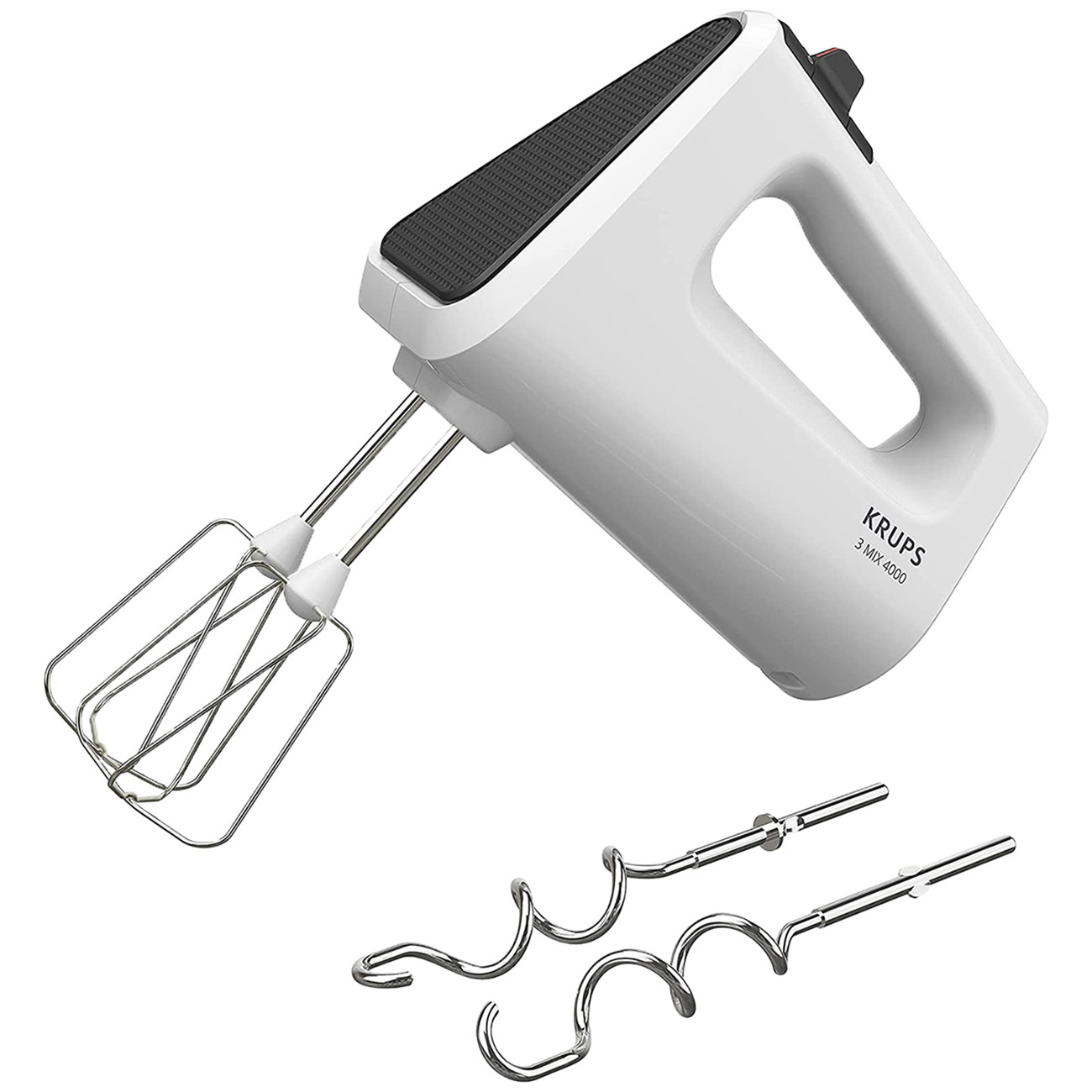 Krups GN4001 - 3 Mix 4000 | Handmixer | Schneebesen aus Edelstahl | Knethaken aus Edelstahl | 450 Watt | 5 Geschwindigkeitsstufen | Weiss