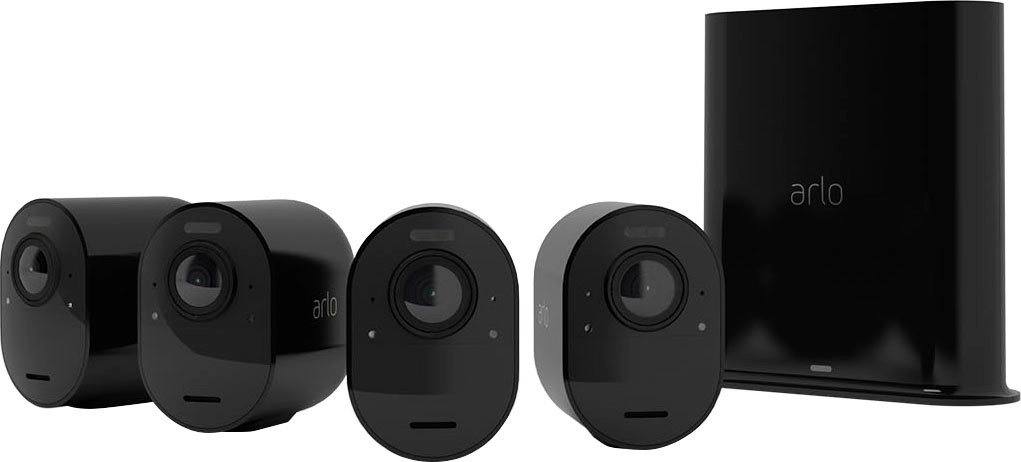 Arlo Ultra 2 System Bundle (4xKamera) in Schwarz | WiFi-Kamera Set | Außenbereich, Innenbereich | Glasklares 4K-HDR-Video | Verbesserte Nachtsicht in Farbe