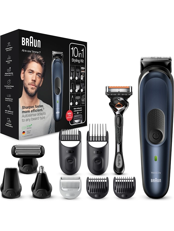 Braun MGK 7330 MultiGroomingKit | Rasierer | 9 verschiedene Stylingaufsätze + Gillette ProGlide | Sensitiv-Aufsatz für empfindliche Körperstellen
