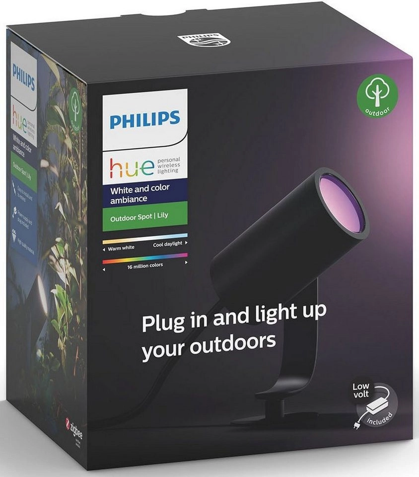 Philips Hue Lily Gartenspot | Intelligente Hängeleuchte | LED | Basis-Set Intelligente Steuerung via Hue Bridge* | Dimmen ohne Installation | Wetterfest (IP65) 