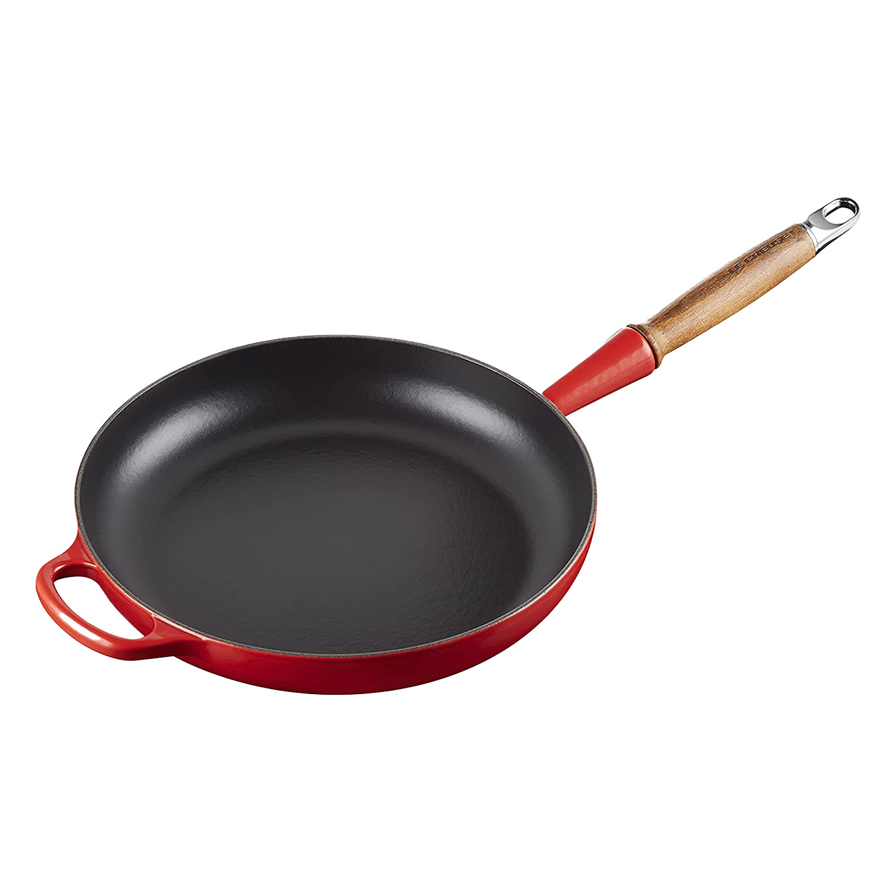 Le Creuset gusseiserne Bratpfanne mit Holzgriff 28 cm Kirschrot | Emailliertes Gusseisen | Cool-Touch-Holzgriff | Modernes Design | für alle Herdarten geeignet