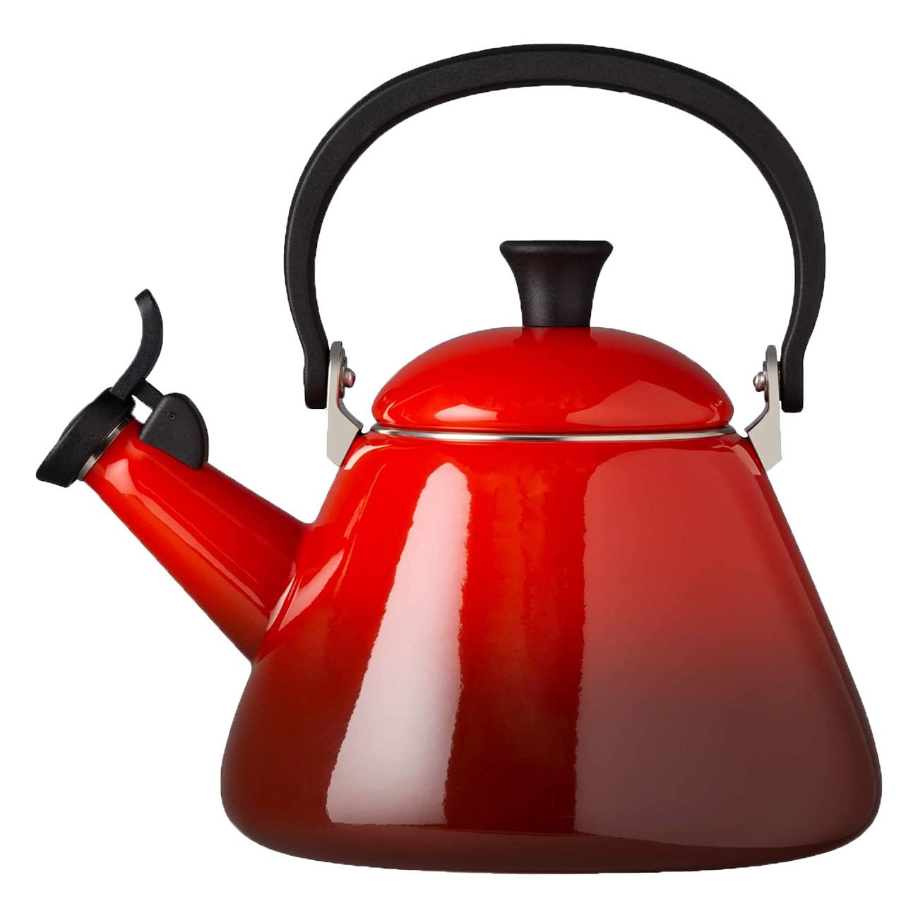 Le Creuset Kone Wasserkessel Kirschrot | Volumen 1,6 L | Hitzeresistente Phenolgriffe | hochwertige Emaillierung | Angenehmer Flötenton | Induktionsherdgeeignet