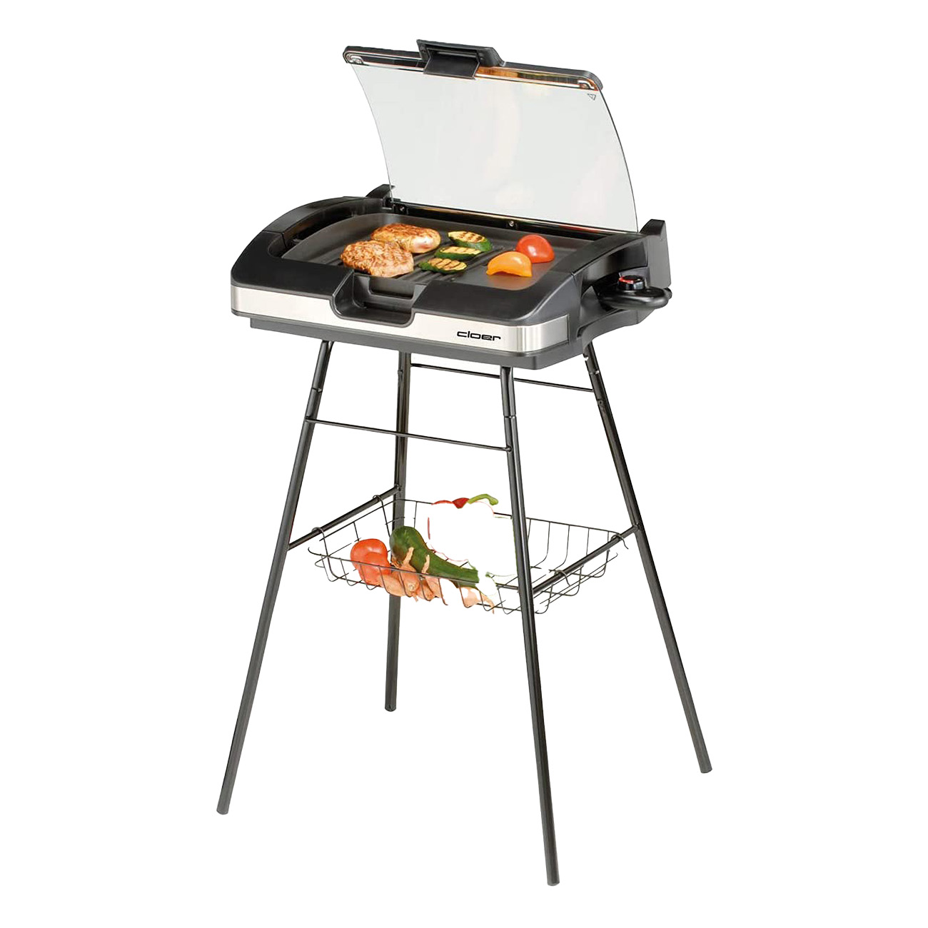 Cloer 6720 Party-/Barbequegrill Schwarz | 2200 Watt | Aluminium Druckguss-Grillplatte | Antihaftbeschichtung | Abnehmbarer Standfuß | 29x39 cm Grillfläche