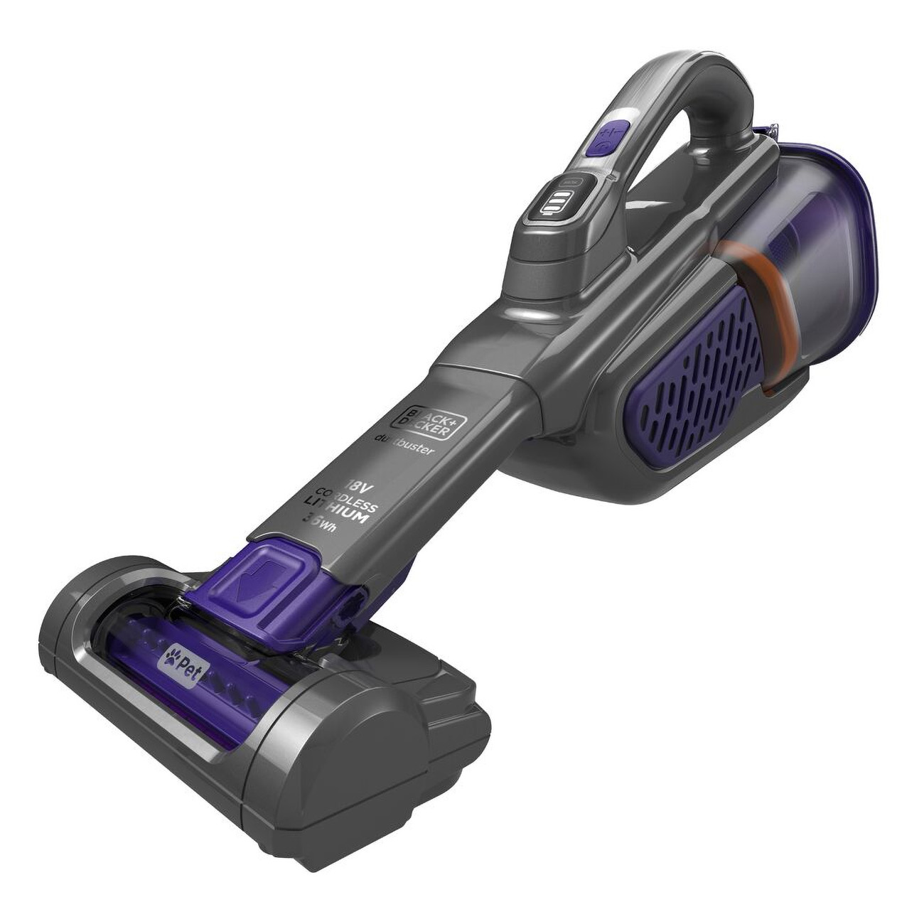 Black & Decker BHHV520BFP Dustbuster Schwarz - Violett | Akku-Handstaubsauger | 36 Watt Saugleistung | 2000 mAh Akkuleistung | Eco Smart Ladetechnologie