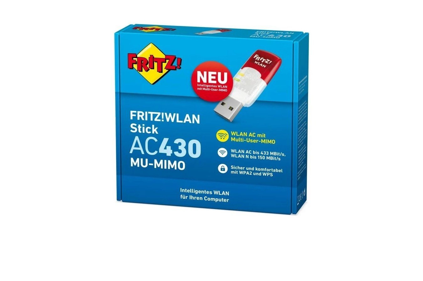 FRITZ!WLAN USB Stick AC 430 MU-MIMO | Netzwerkadapter | Intelligentes High-End-WLAN | Kompatibel zu allen WLAN-Routern | Einfache Installation binnen Sekunden