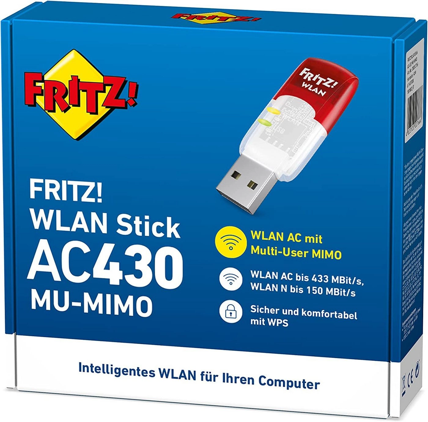 FRITZ!WLAN USB Stick AC 430 MU-MIMO | Netzwerkadapter | Intelligentes High-End-WLAN | Kompatibel zu allen WLAN-Routern | Einfache Installation binnen Sekunden