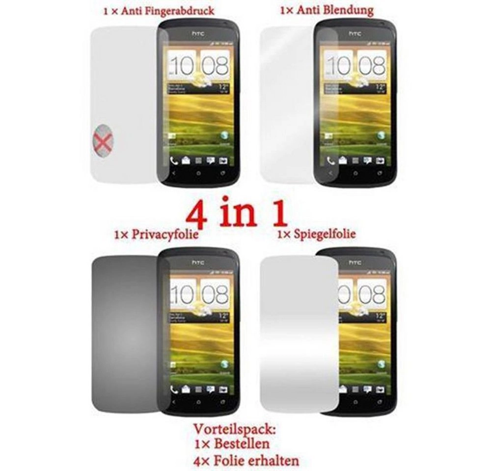 Cadorabo Displayschutzfolien für HTC One S - Schutzfolien in HIGH CLEAR ? 4 Folien (1x Privacy - 1x Spiegel - 1x Matt - 1x Anti-Fingerabdruck)