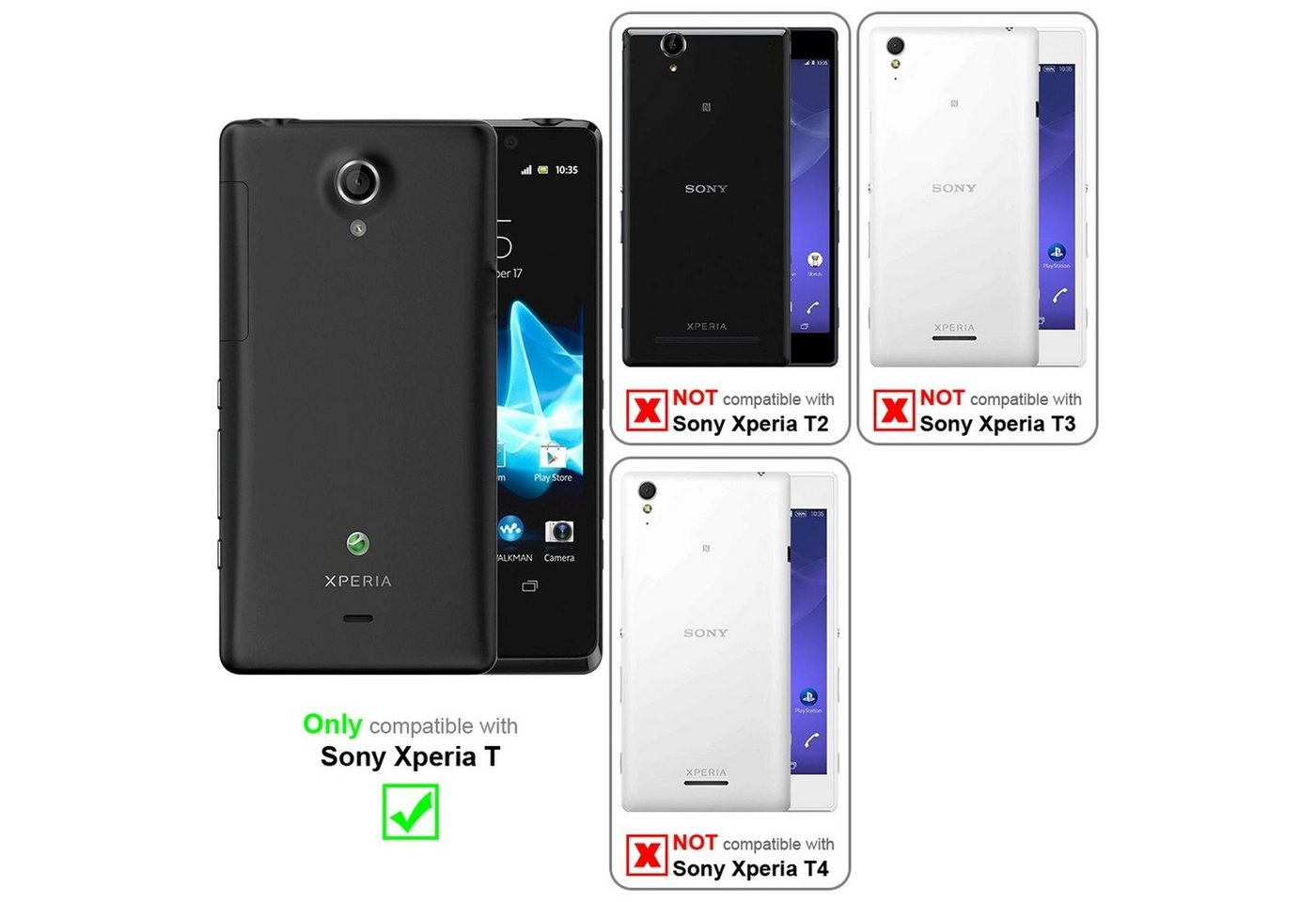 Cadorabo Displayschutzfolien für Sony Xperia T - Schutzfolien in HIGH CLEAR ? 4 Folien (1x Privacy - 1x Spiegel - 1x Matt - 1x Anti-Fingerabdruck)