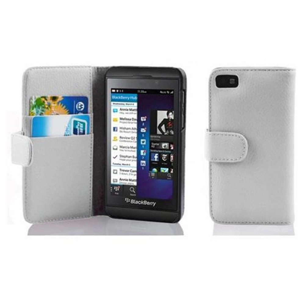 Cadorabo Hülle für Blackberry Z10 in MAGNESIUM WEIß Handyhülle aus strukturiertem Kunstleder mit Standfunktion und Kartenfach Case Cover Schutzhülle Etui Tasche Book Klapp Style