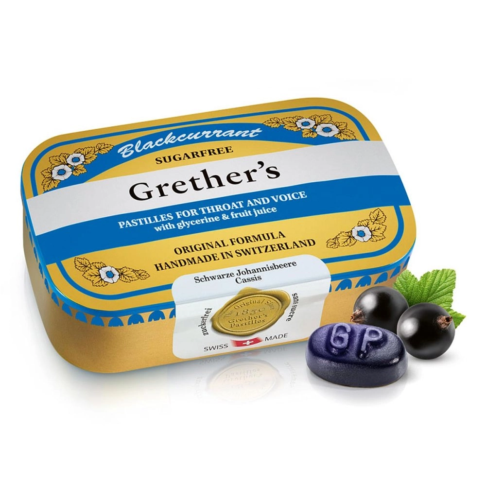 Grethers Blackcurrant Silber zuckerfrei Pastillen Dose