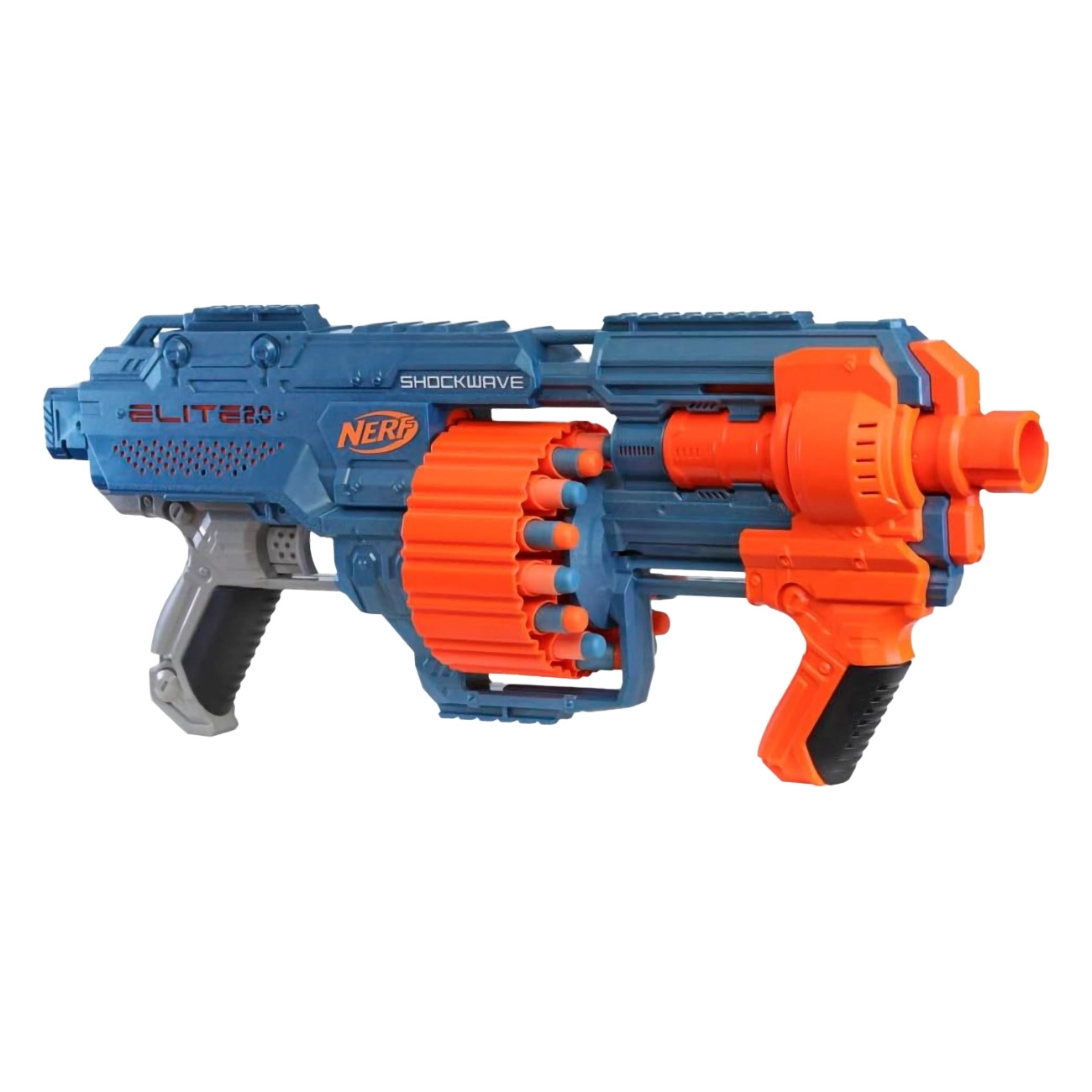 Hasbro Nerf Elite 2.0 Shockwave RD-15 Blaster | 30 Nerf Darts | 15-Dart Rotationstrommel | Schnellfeuer mit Pump-Action | mit Erweiterungsoptionen