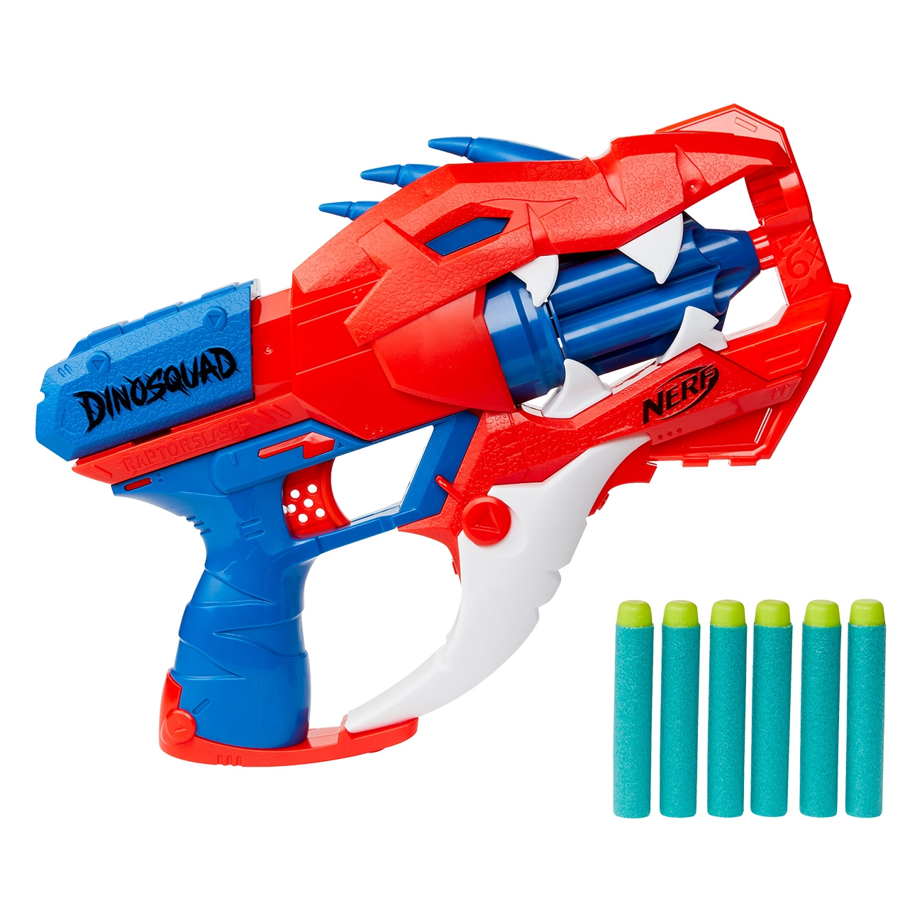 Nerf DinoSquad Raptor-Slash Blaster | Spielzeugblaster | 6-Dart Rotationstrommel | Schnellfeuer | 6 Darts | Velociraptor Dinosaurier Design