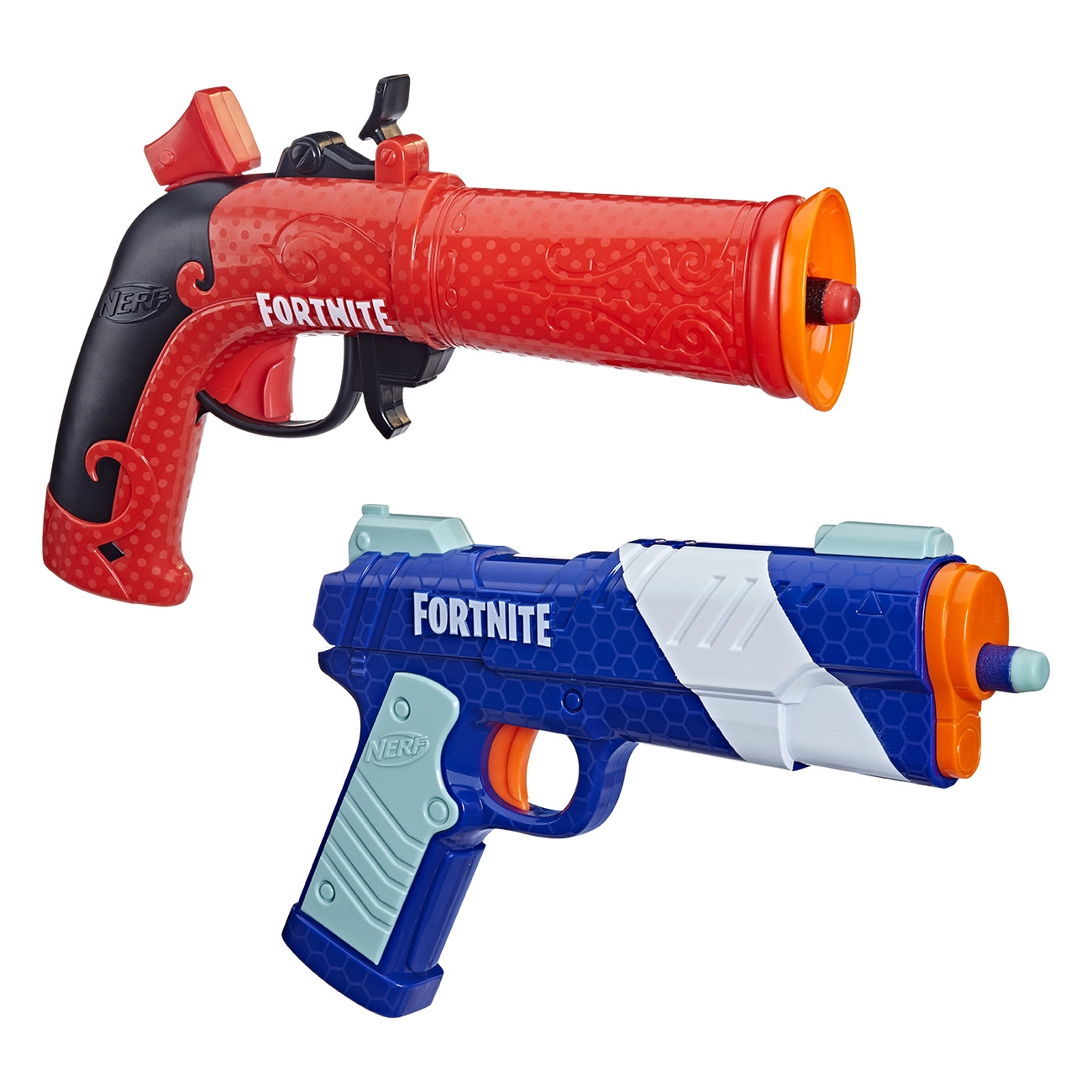 Nerf Fortnite Dual Pack in blau und orange | Blaster | Fortnite Design | Elite Darts | Flint-Knock Blaster mit Spannhebel | LP Blaster