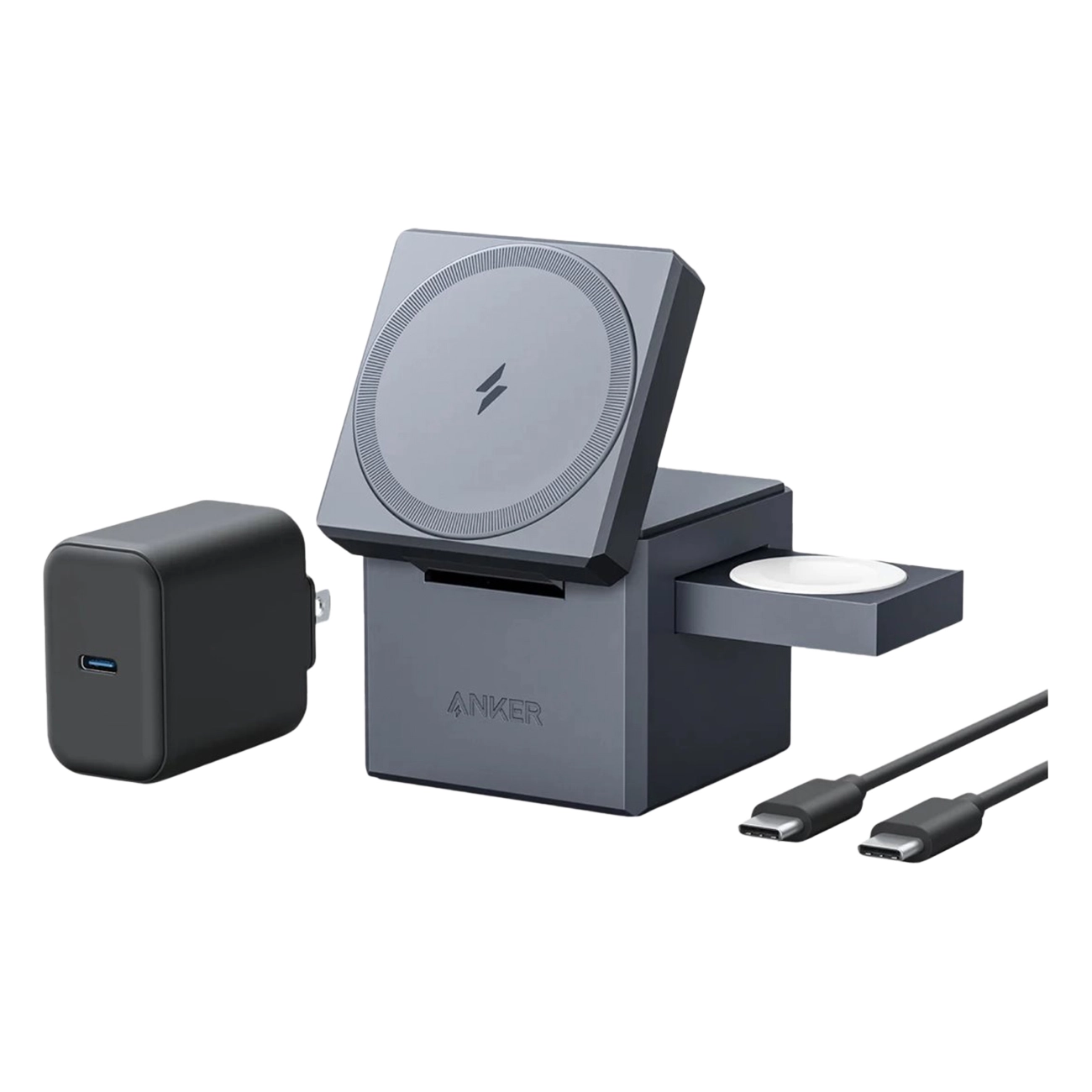 Anker 3-in-1 Cube with MagSafe schwarz | Kabelloses Ladegerät | 15 W | Inklusive AC-Netzteil | MagSafe | ultra fast charging