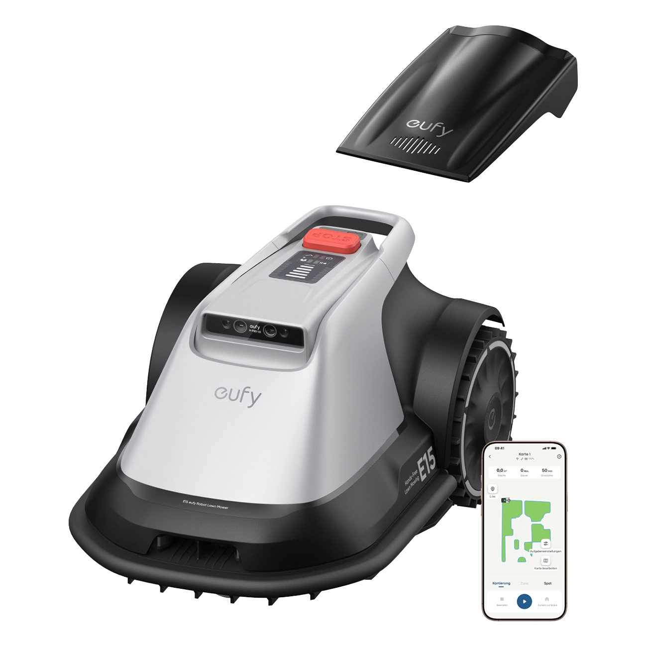 Eufy E15 grau | Robotik-Rasenmäher | 3 Modi | True Vision Hindernisvermeidung | 60 W Leistung | mit Ladestation | 120 min Laufzeit | Wifi | Bluetooth
