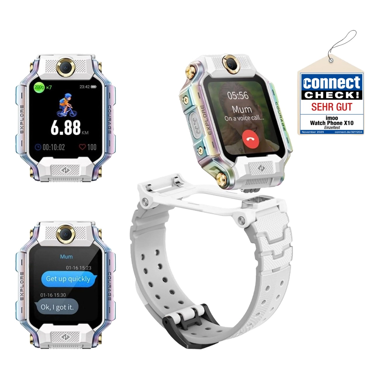 IMOO Watch Phone X10 weiß | Smartwatch für Kinder | abnehmbar | Video & Anruf | Dual-Kamera| Echtzeit-Standortverfolgung | Wasserbeständig bis 20m